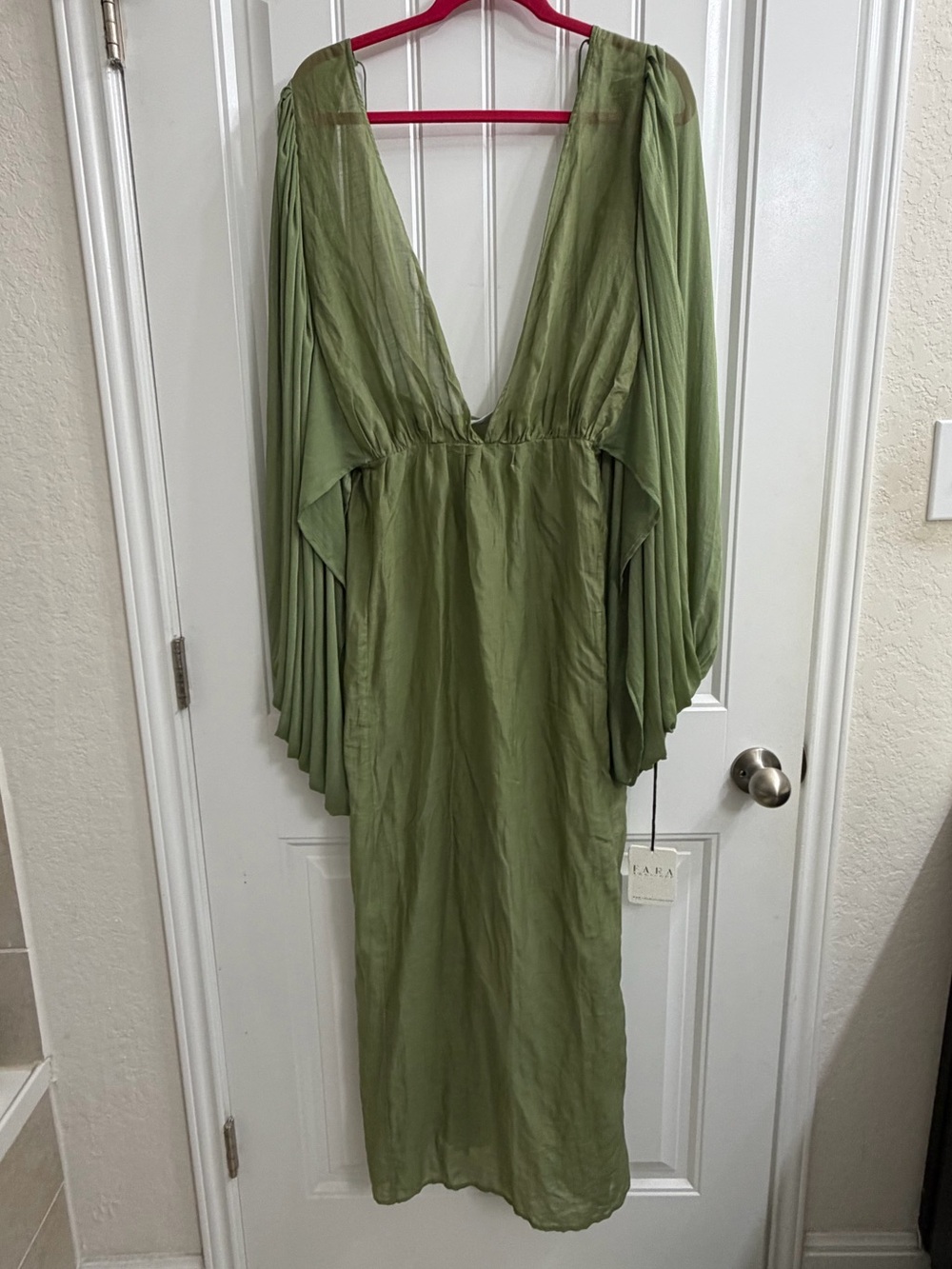 FARA Boutique Yasmin Dress Moss color 100% silk cotton blend  new with tags - Picture 4 of 12